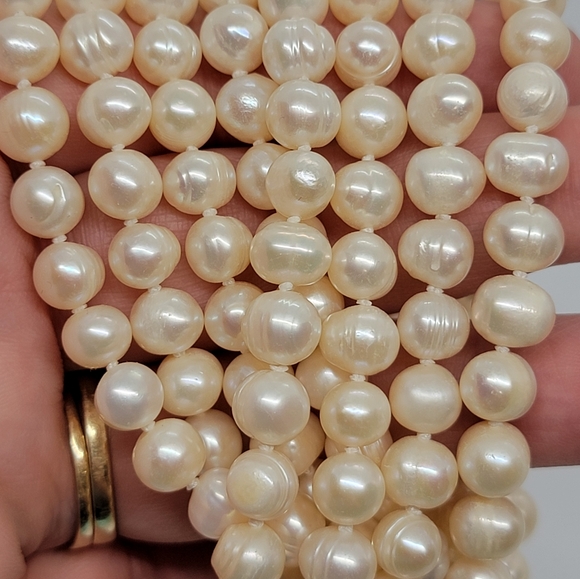 Cream Baroque Genuine Pearl Necklace 32" Drop 6-7 mm Hand Knotted - Picture 2 of 7